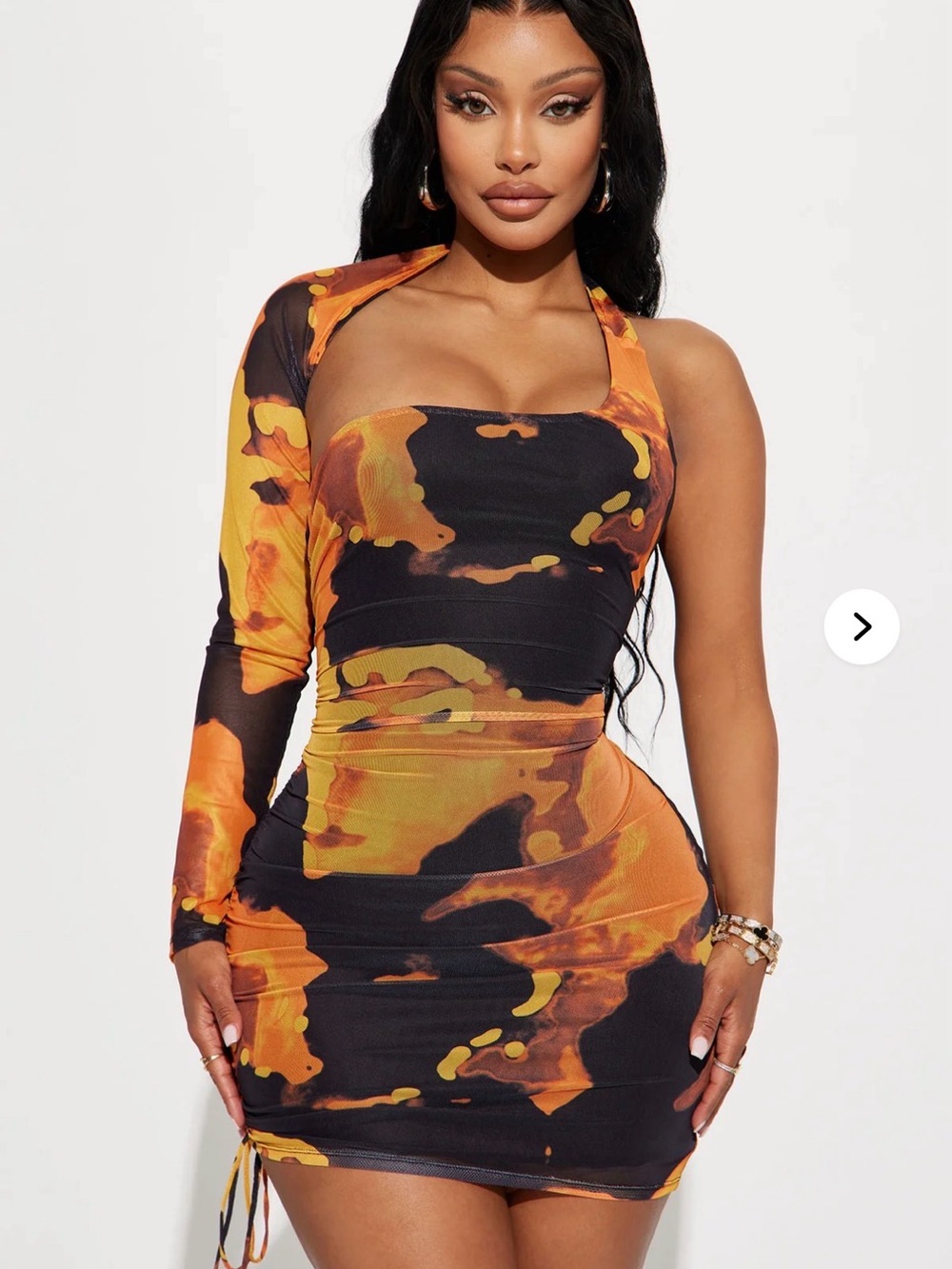 Fashion Nova Orange and Black Abstract One-Shoulder Mini Dress